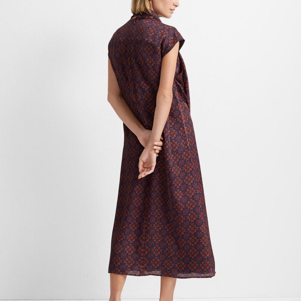 Club Monaco Drape Neck Neck Robe Blue Mix - Picture 3 of 6
